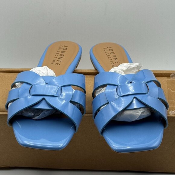 Journee Arrina Slip-On Woven Strappy Sandals Flats Slides Slip On Blue Size 9 - Picture 2 of 9